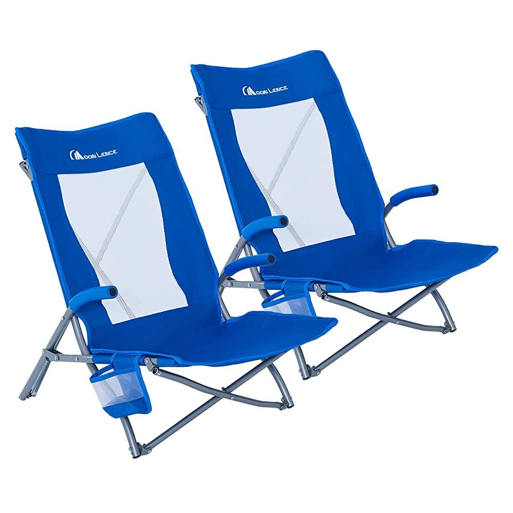2 Pack Low Beach Lounge Chair with Cup Holder & Carry Bag U427