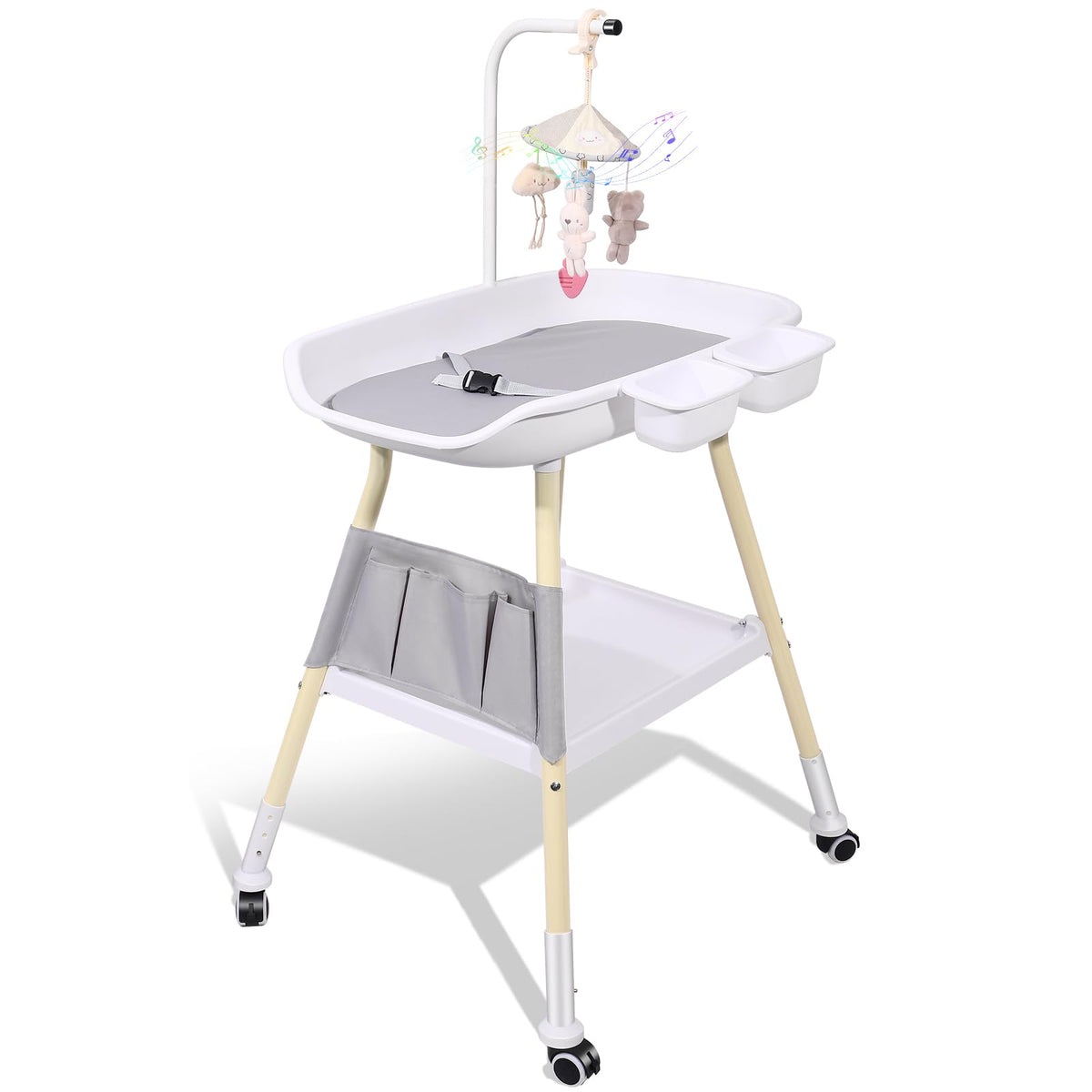 Adjustable Height Baby Changing Table with Changing Pad and Storage J191271
