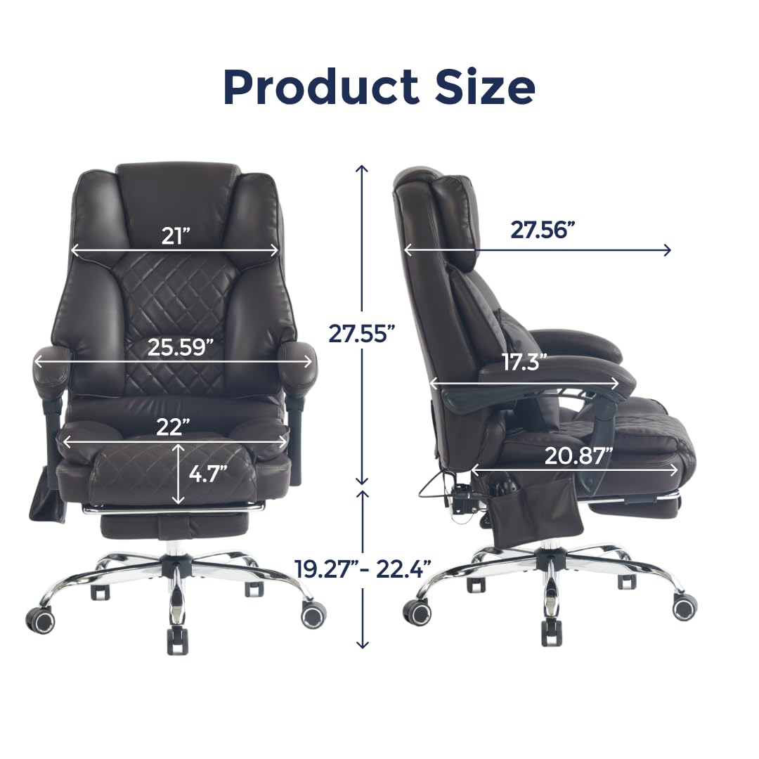 Dark Brown Executive Office Chair with Heated Lumbar and Footrest H41815