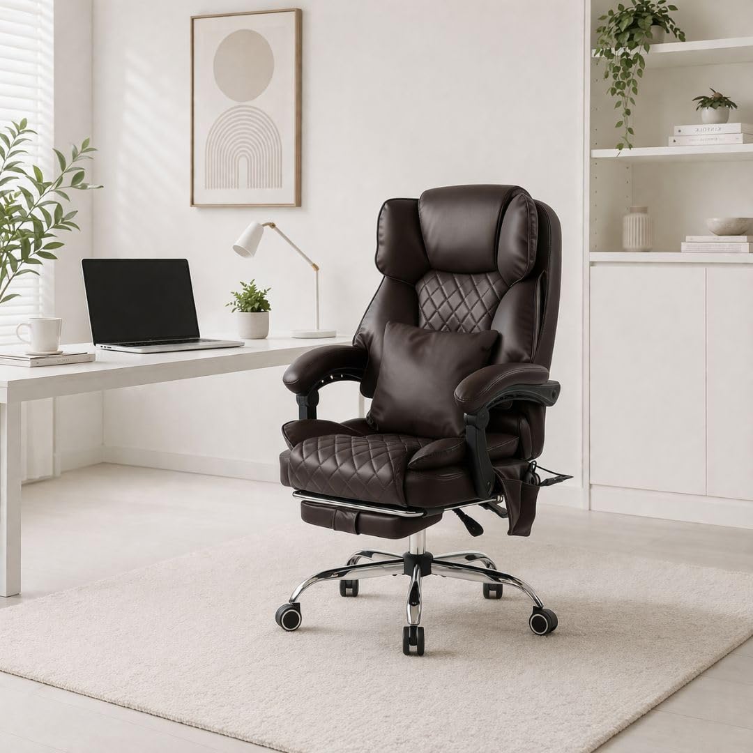 Dark Brown Executive Office Chair with Heated Lumbar and Footrest H41815