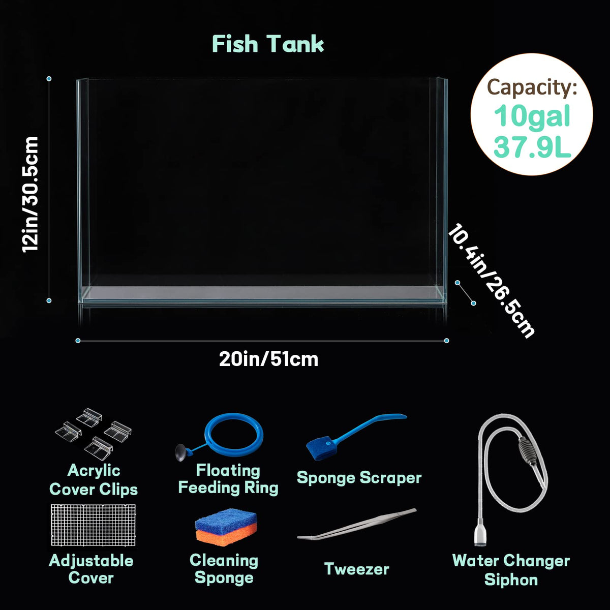 10 Gallon Ultra Clear Rimless Low Iron Glass Fish Tank O569831