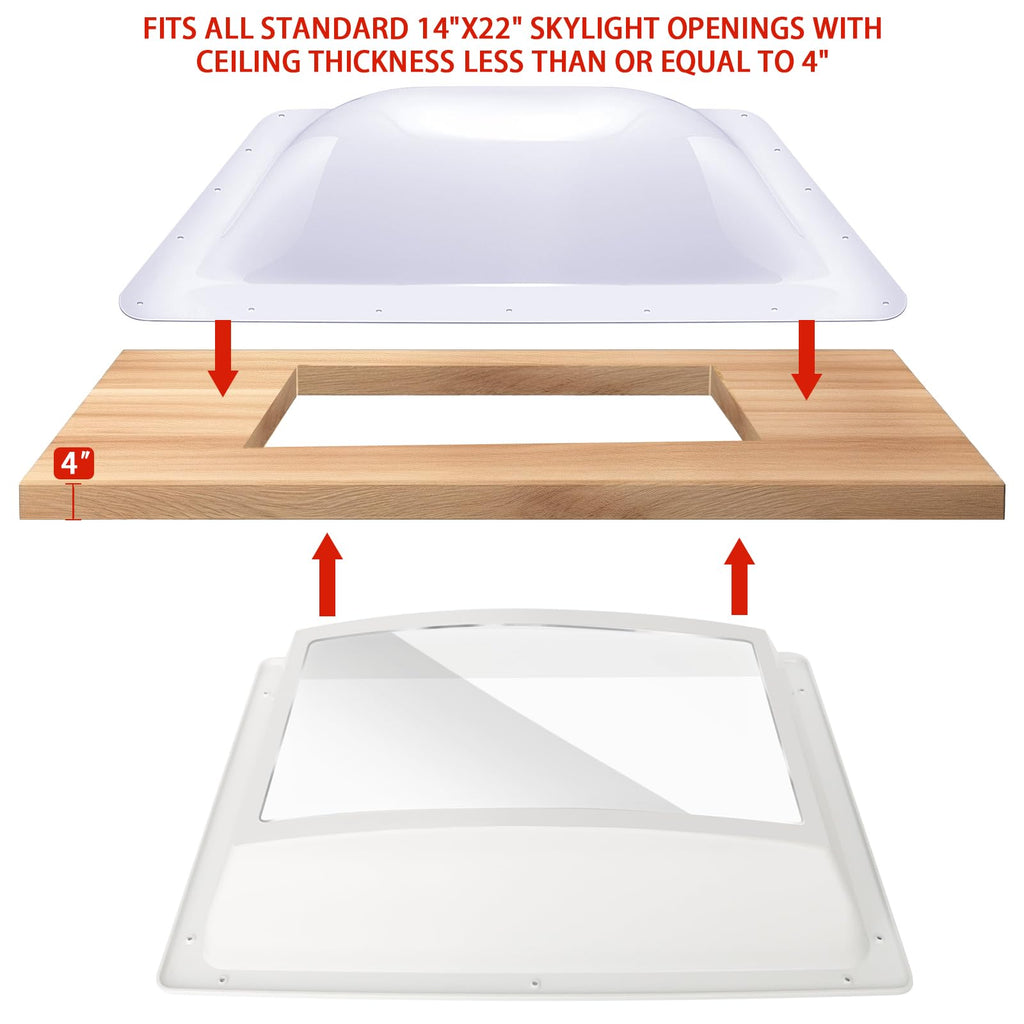 18" x 26" RV Shower Skylight Cover Outer Dome with Inner Dome and Sealant, White E9196
