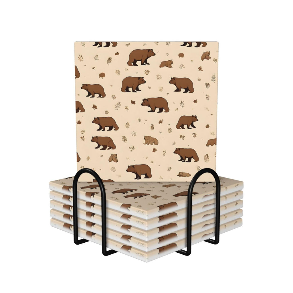 Square Cartoon Bear Ceramic Coasters Set of 6 R636