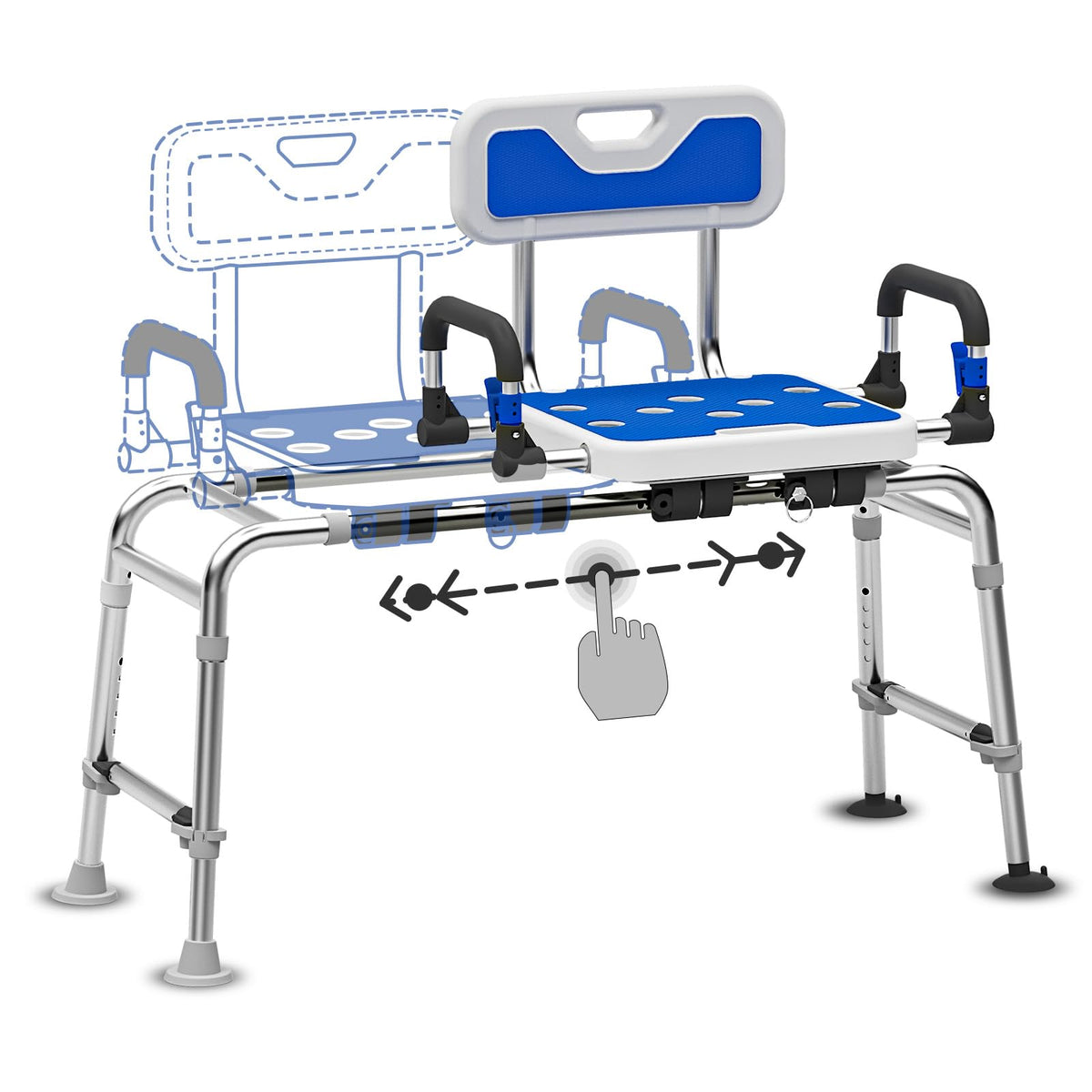 Sliding Shower Chair with Arms and Back, 500lbs Non Slip Aluminum Adjustable Height I499