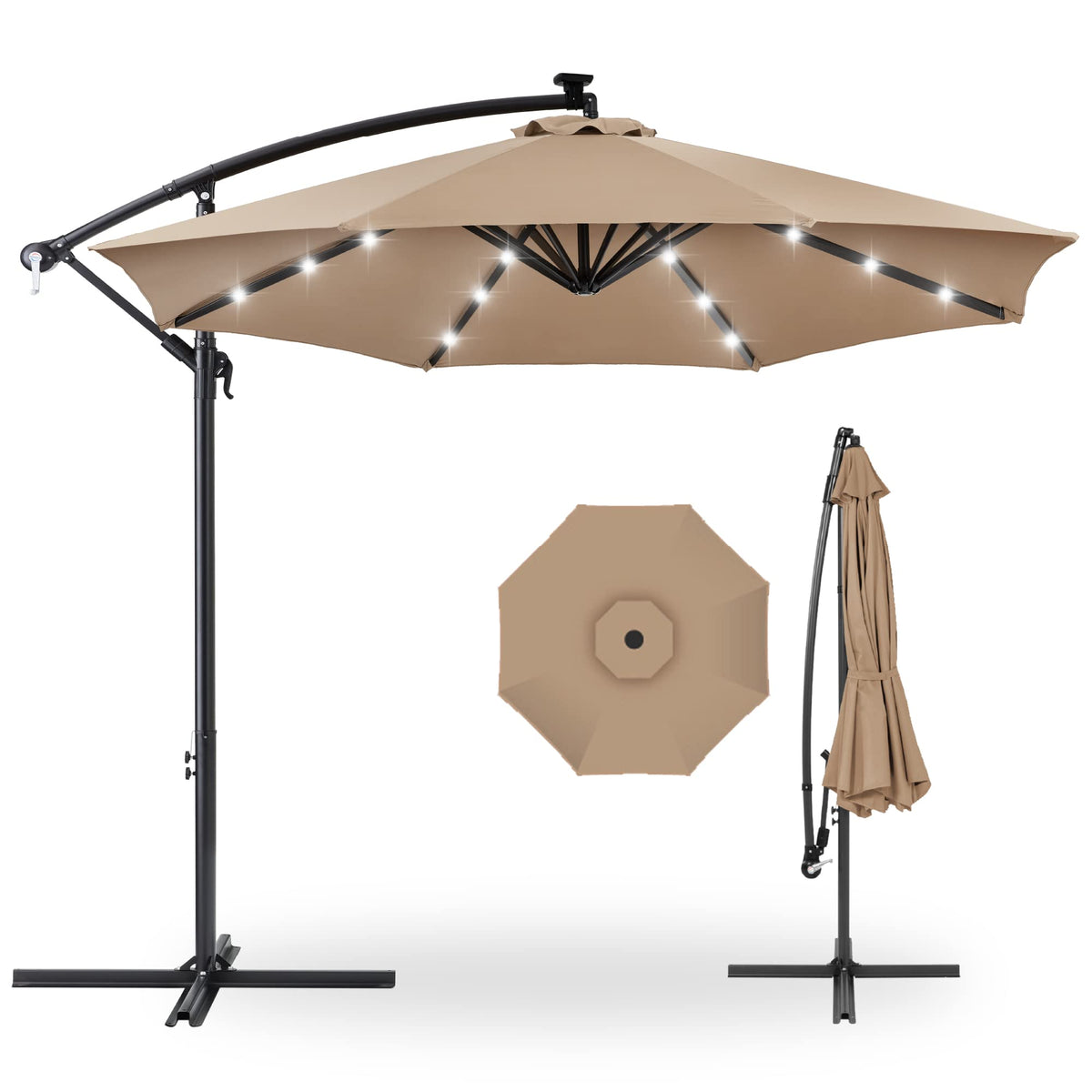 10ft Solar LED Offset Cantilever Patio Umbrella S3416