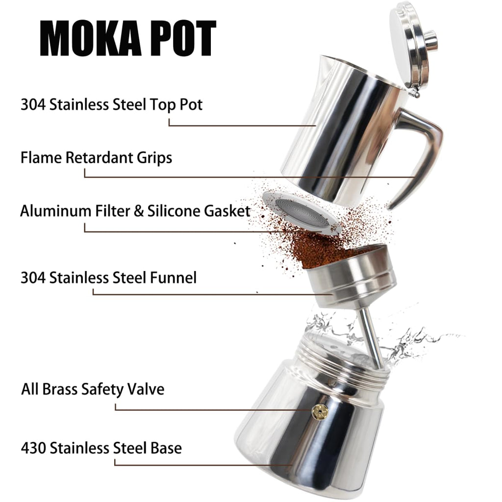 12 Cup 304 Stainless Steel Moka Pot Stovetop Espresso Maker 600ml N7429