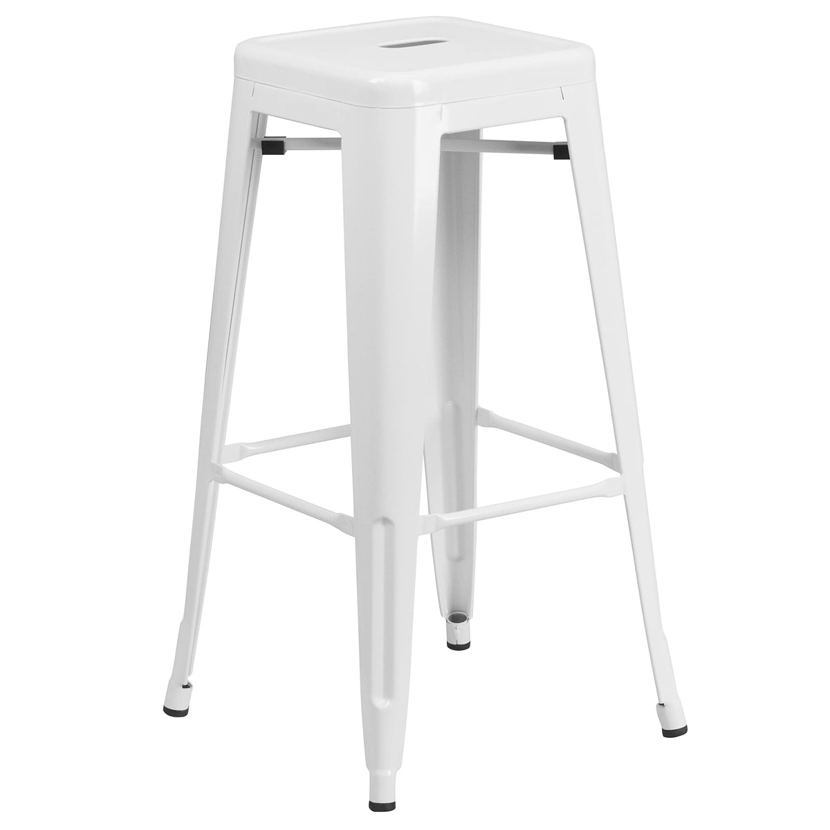 White Metal Indoor-Outdoor Barstool with Square Seat W9621