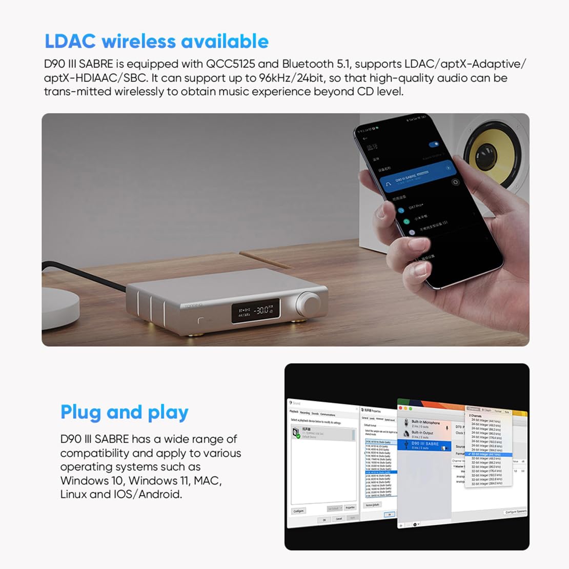 Full Balanced DAC ES9039SPRO DSD512 PCM 32bit/768kHz Black Y966512