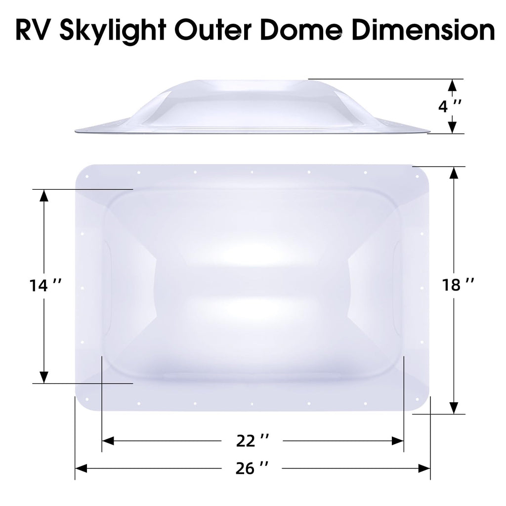 18" x 26" RV Shower Skylight Cover Outer Dome with Inner Dome and Sealant, White E9196