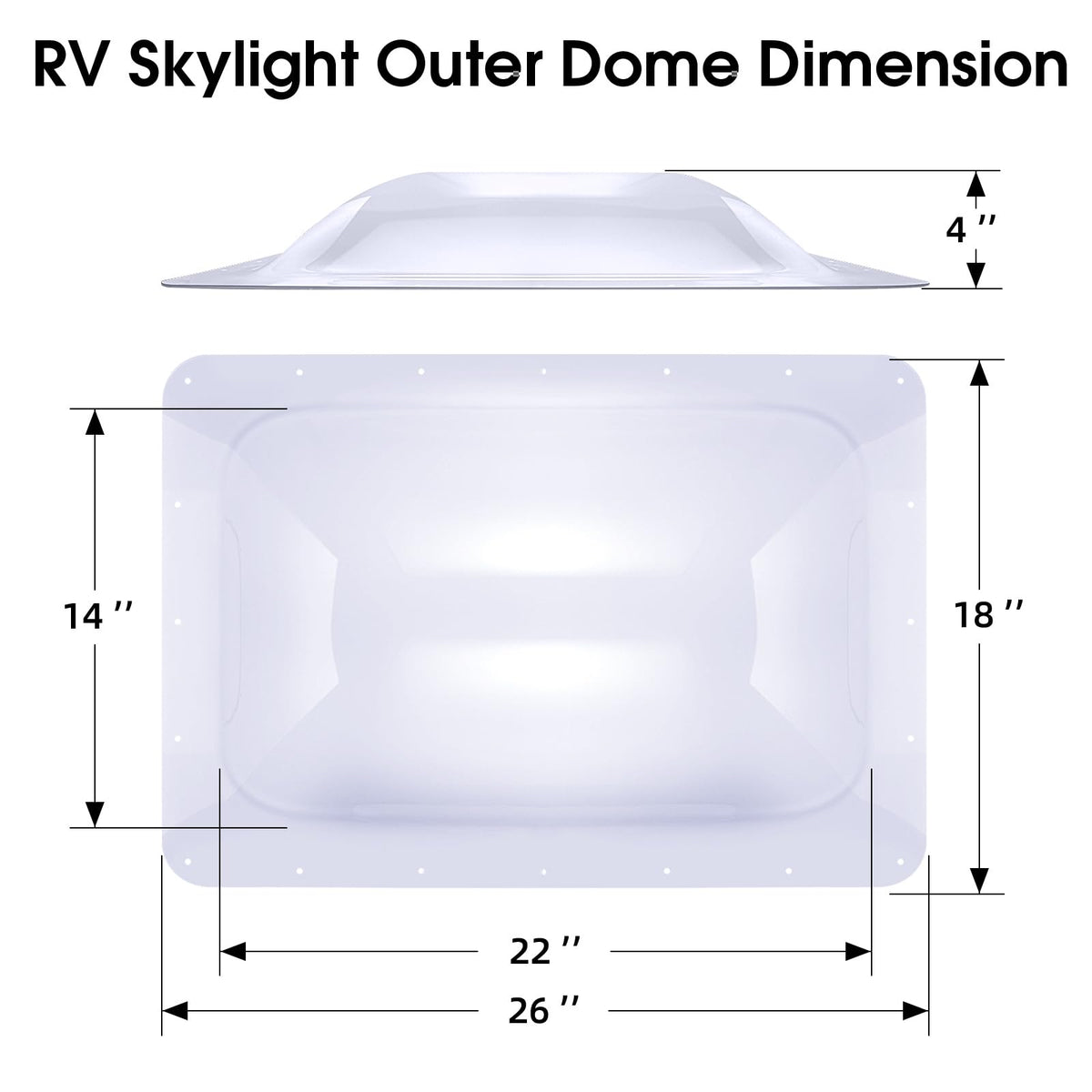 18" x 26" RV Shower Skylight Cover Outer Dome with Inner Dome and Sealant, White E9196