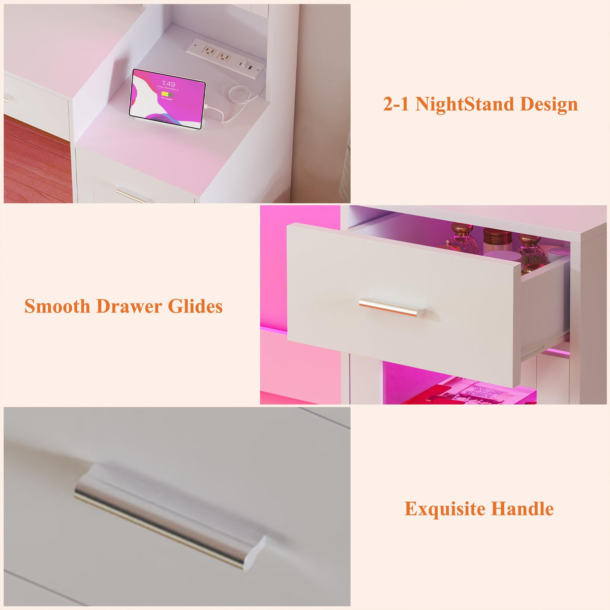Large White Vanity Desk with Mirror and Lights U59009