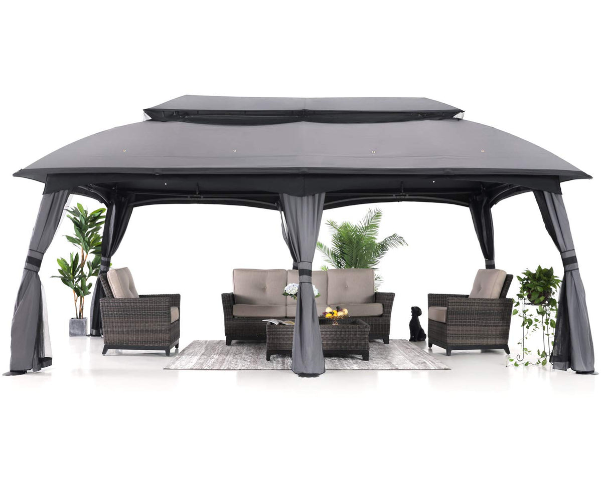 10x20 Outdoor Gazebo with Mosquito Netting and Double Roof E56605