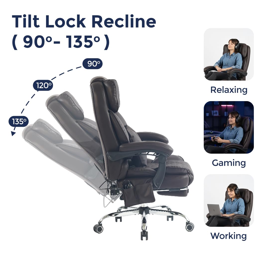 Dark Brown Executive Office Chair with Heated Lumbar and Footrest H41815