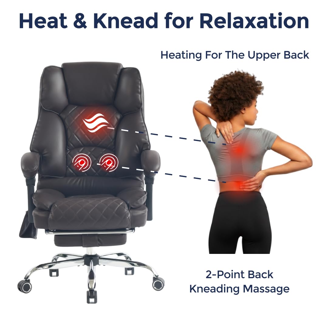 Dark Brown Executive Office Chair with Heated Lumbar and Footrest H41815