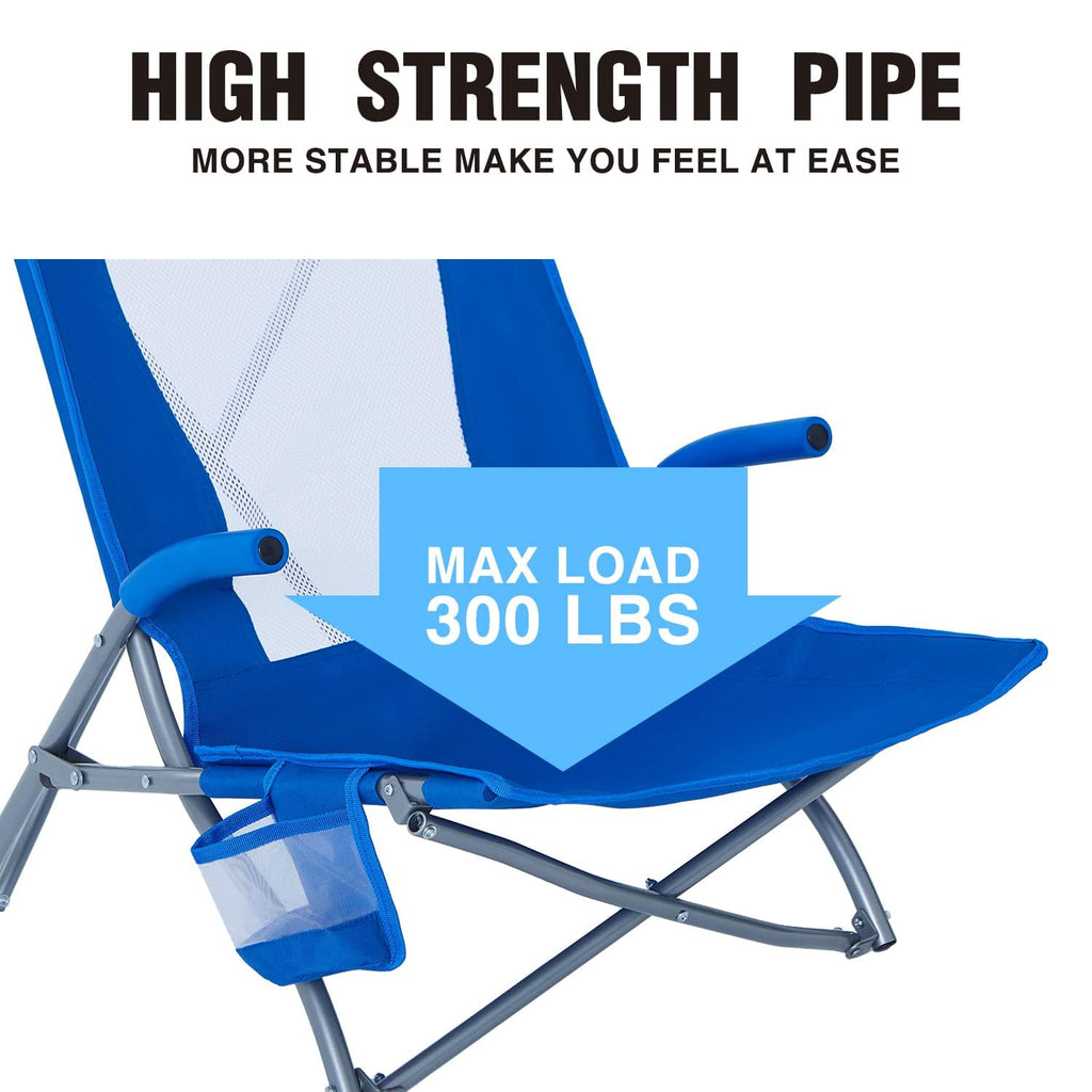 2 Pack Low Beach Lounge Chair with Cup Holder & Carry Bag U427
