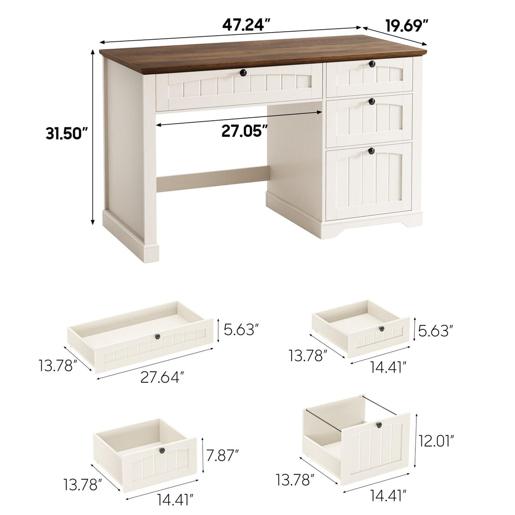 47" White Executive Desk with 4 Drawers A56318