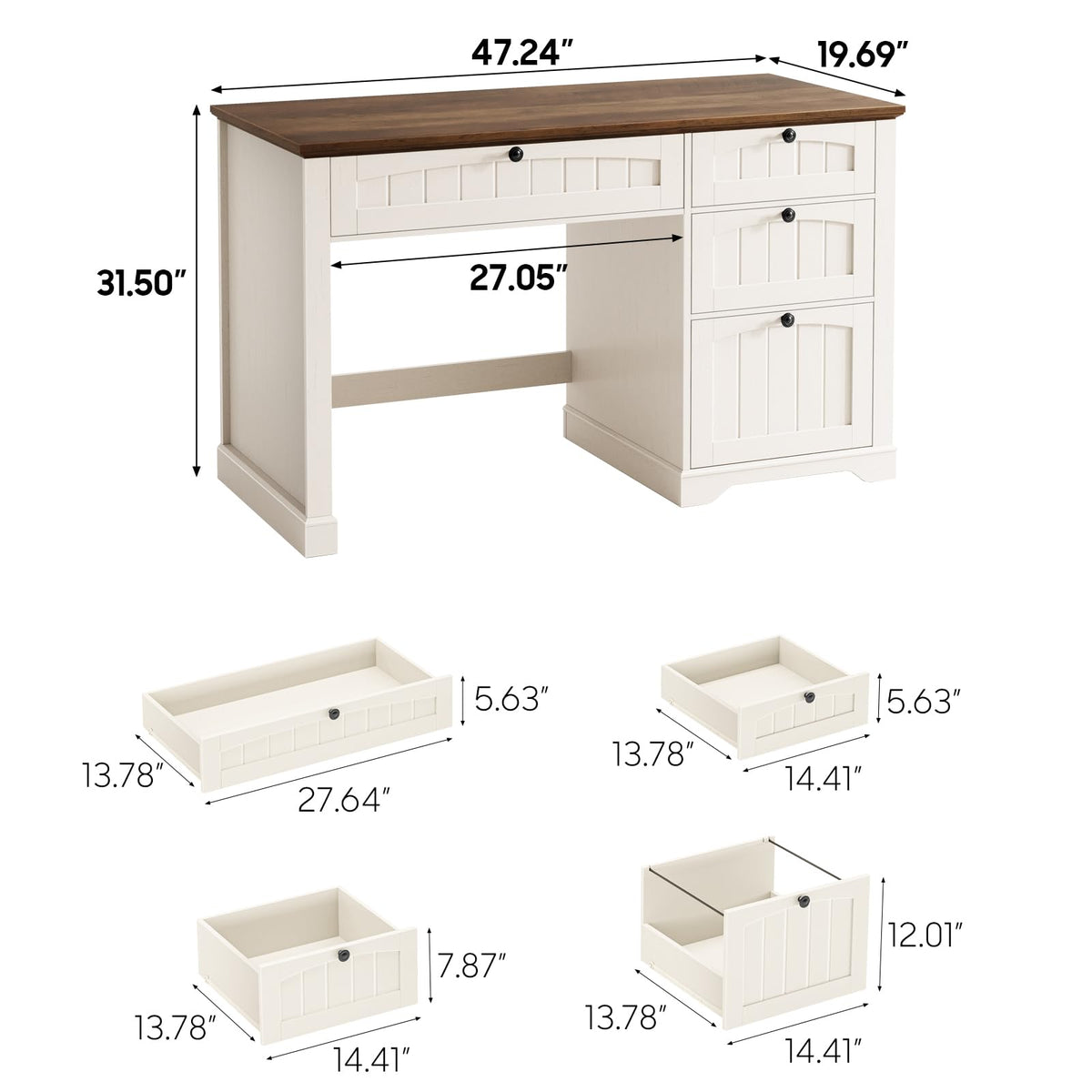 47" White Executive Desk with 4 Drawers A56318