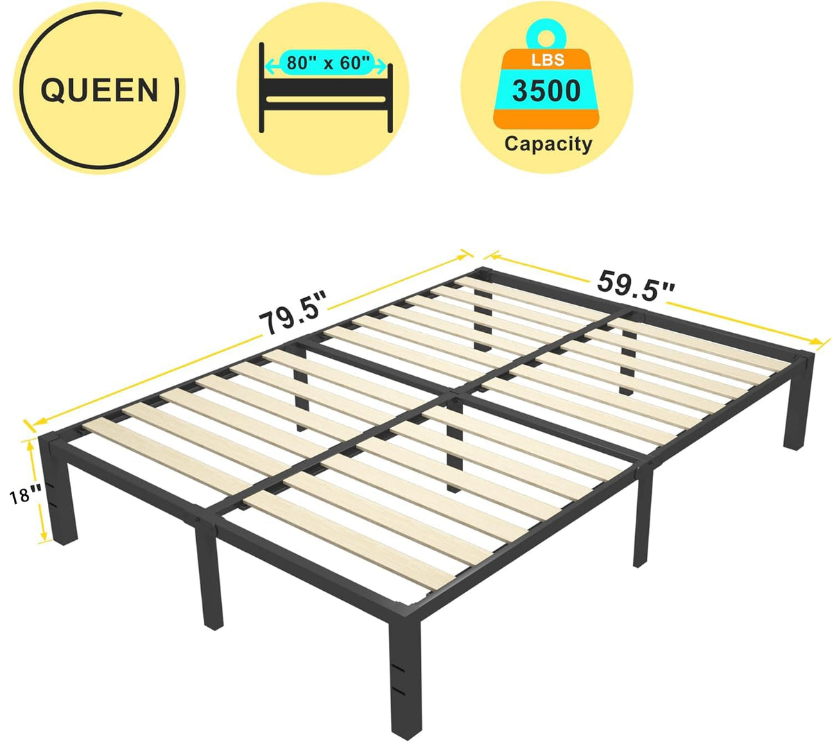 18 inch Queen Size Heavy Duty Platform Bed Frame with Wood Slats C924214