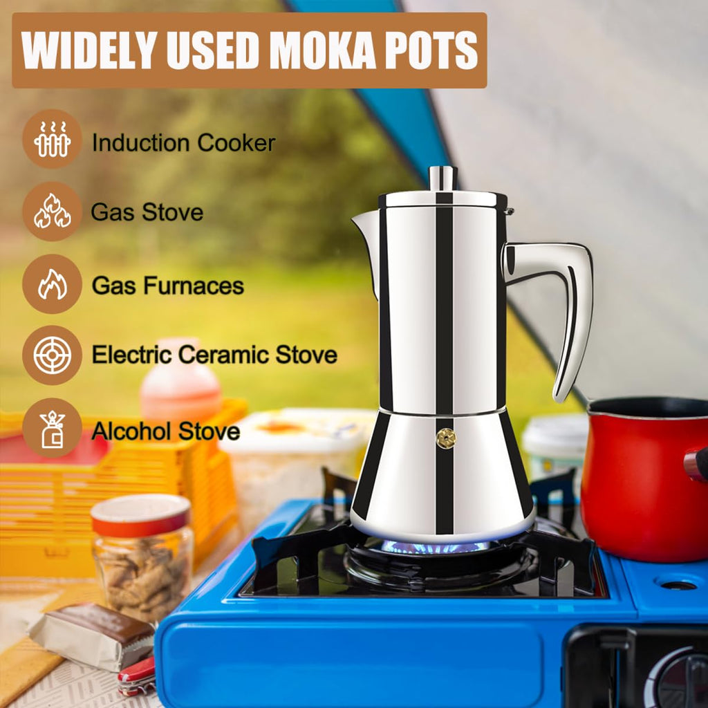 12 Cup 304 Stainless Steel Moka Pot Stovetop Espresso Maker 600ml N7429