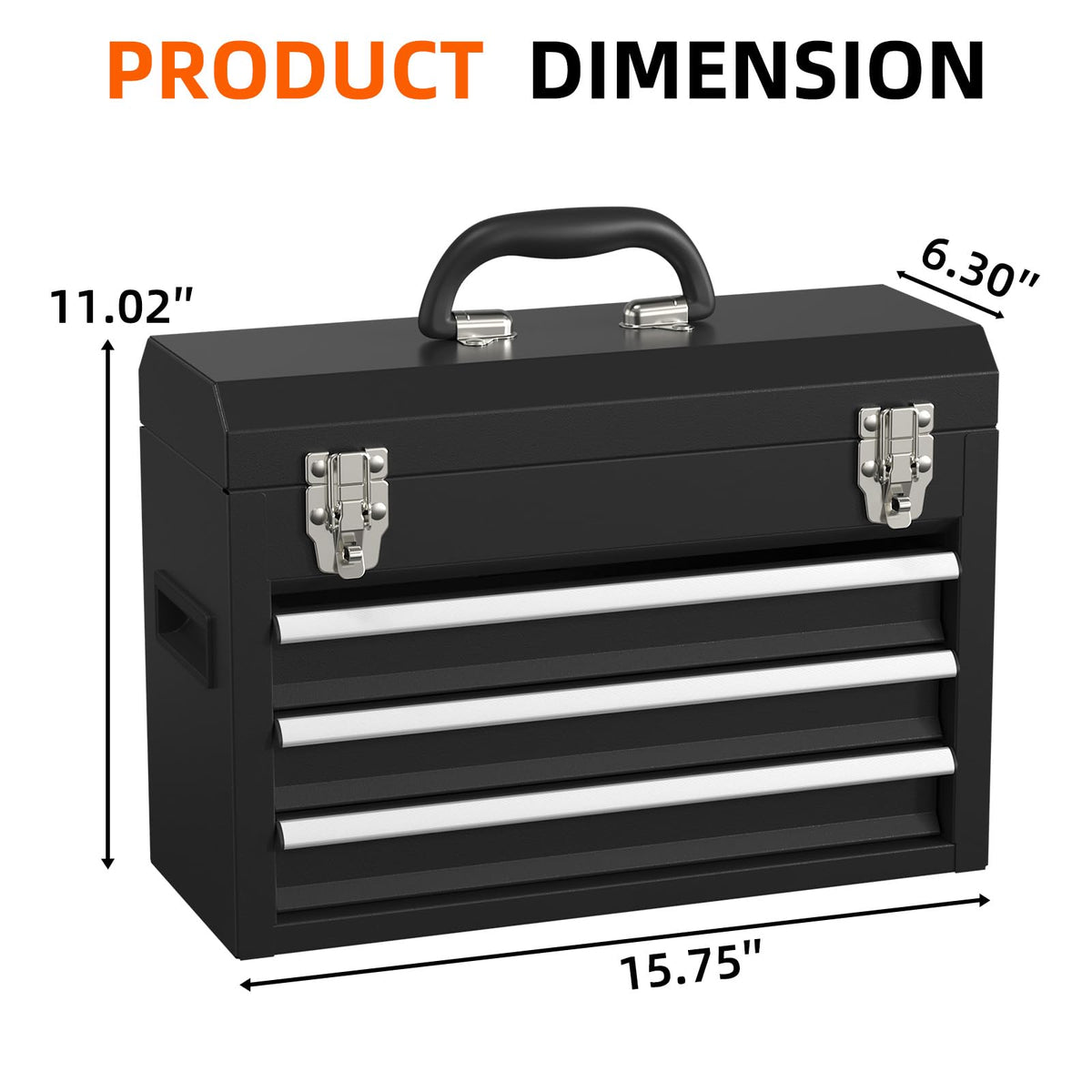 Black 3 Drawer Lockable Metal Tool Box B361