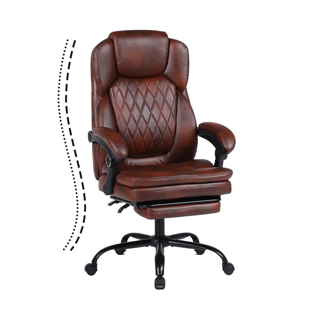 Big and Tall Ergonomic High Back PU Leather Reclining Office Chair with Footrest A48458
