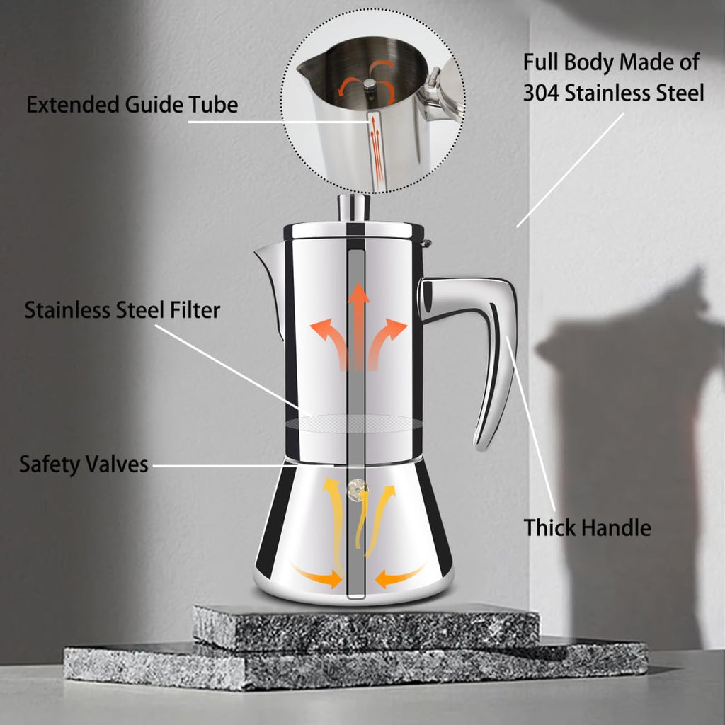 12 Cup 304 Stainless Steel Moka Pot Stovetop Espresso Maker 600ml N7429