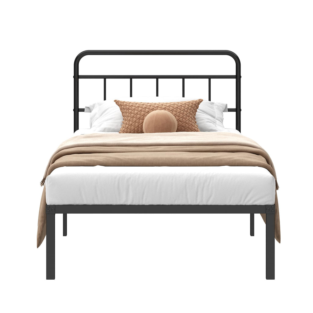 12 inches Twin Bed Frame with Minimalist Headboard, Black H953