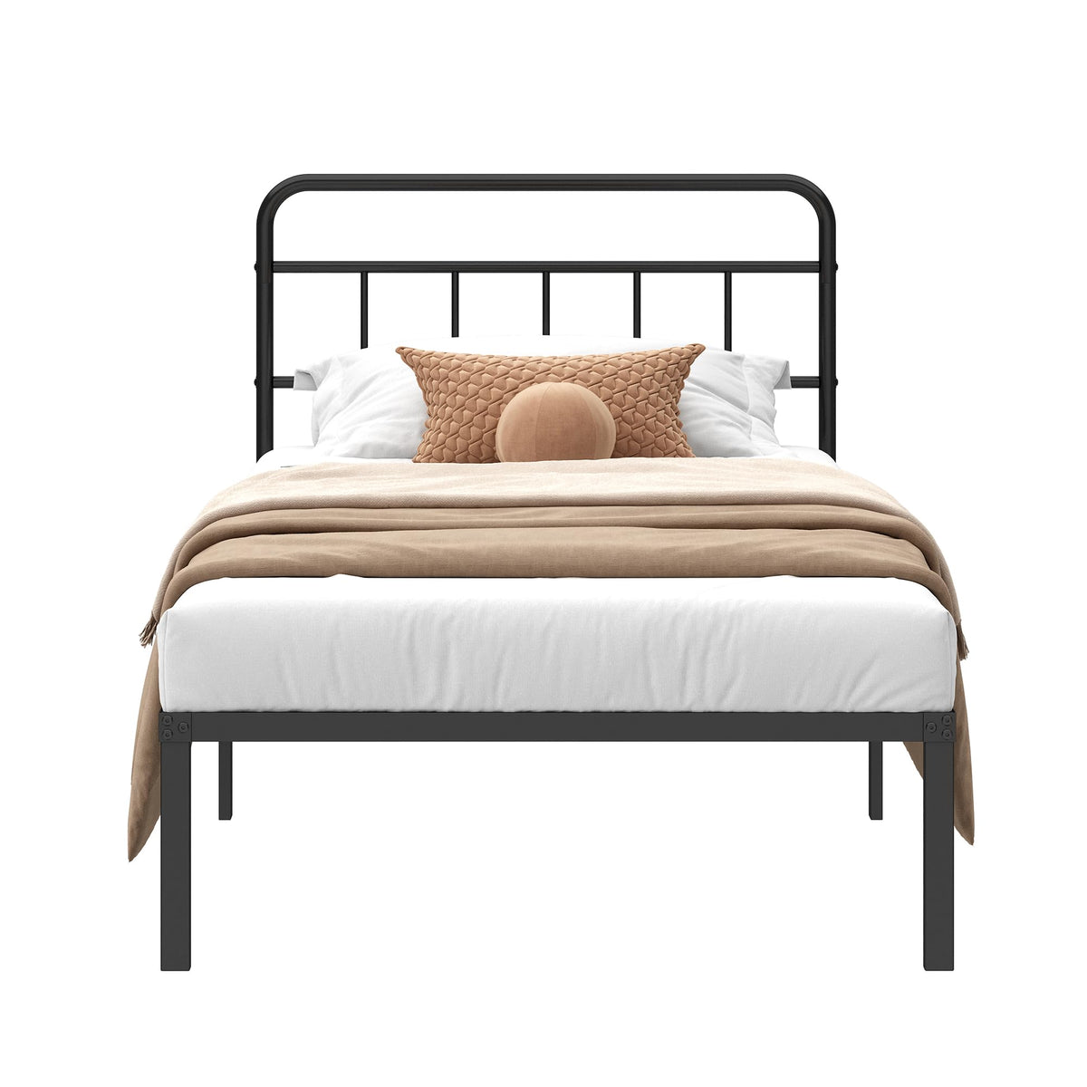 12 inches Twin Bed Frame with Minimalist Headboard, Black H953