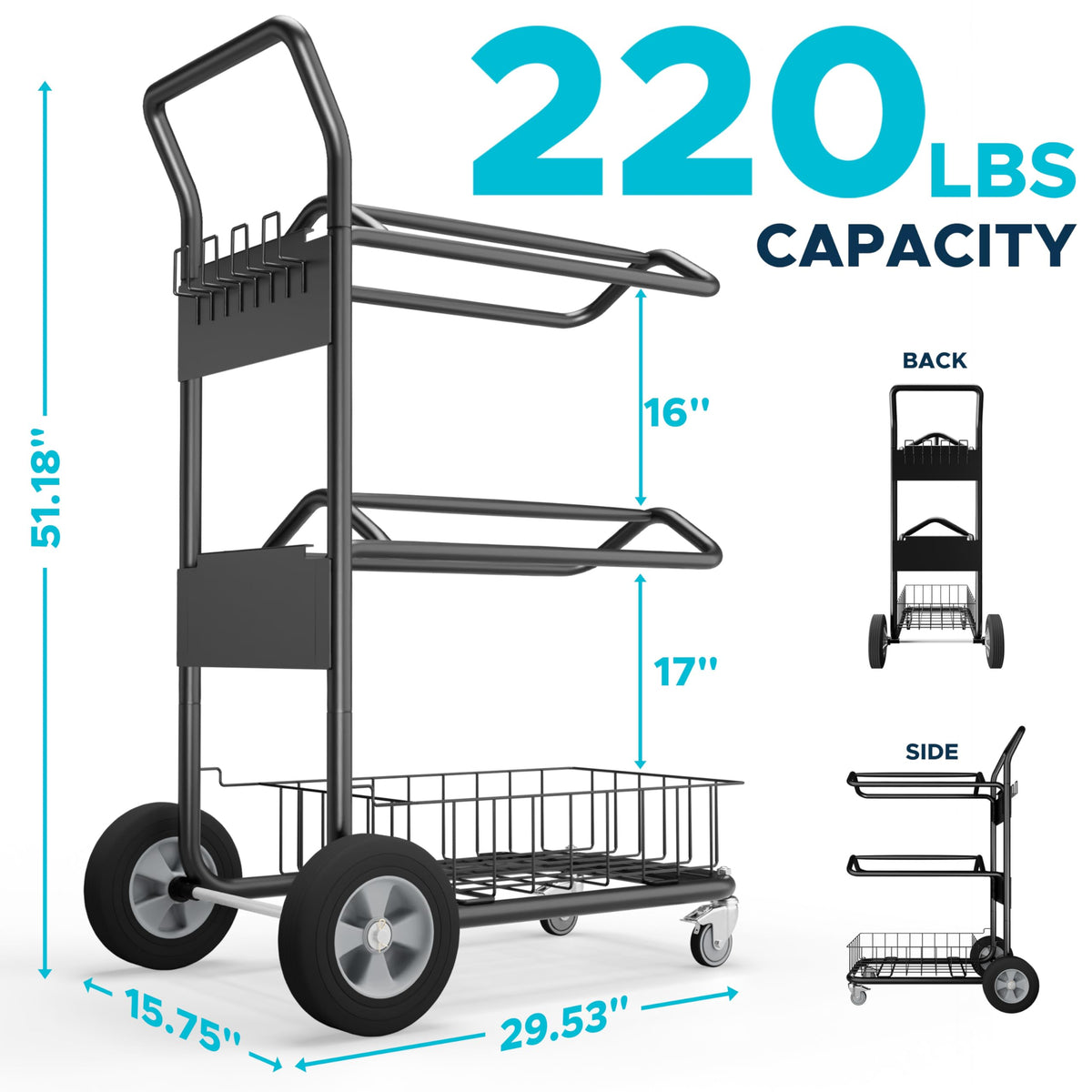 220 Lbs Rolling Saddle Rack Cart with Basket G401494