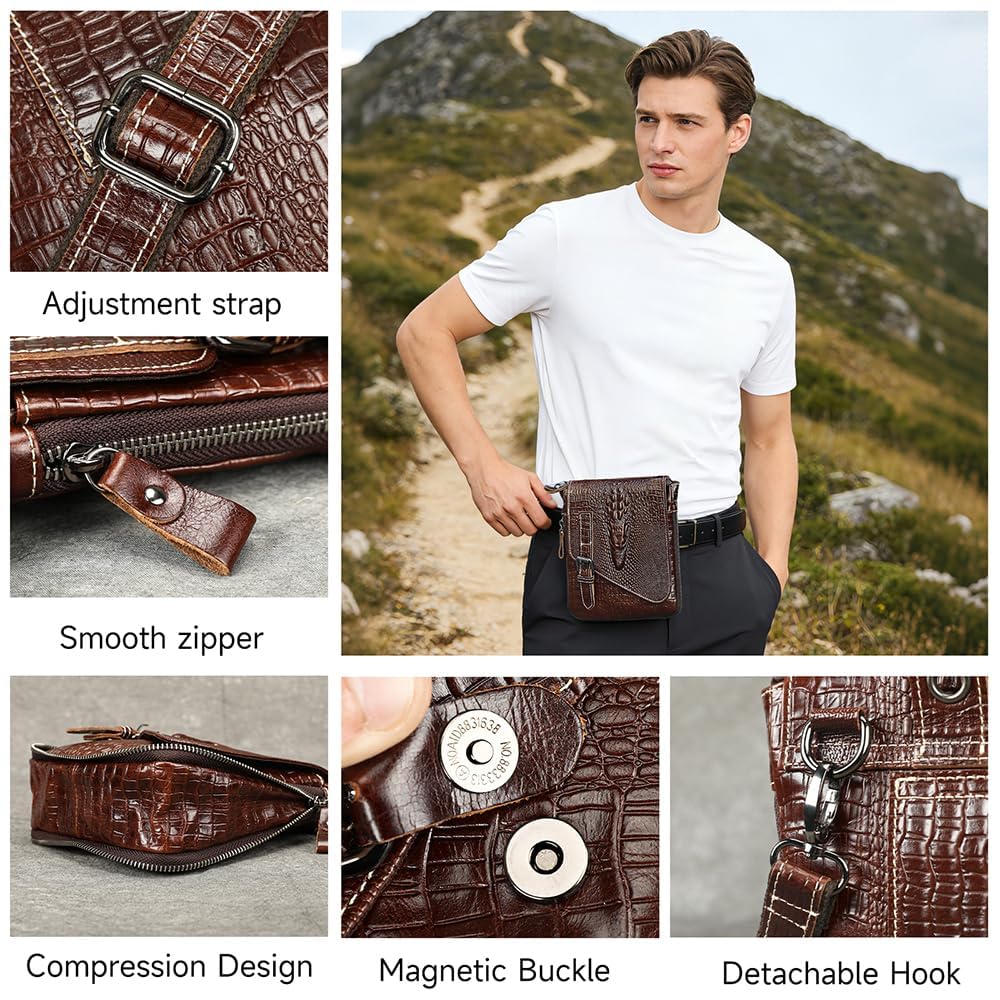 Genuine Leather Crocodile Embossed Mini Messenger Bag W8351