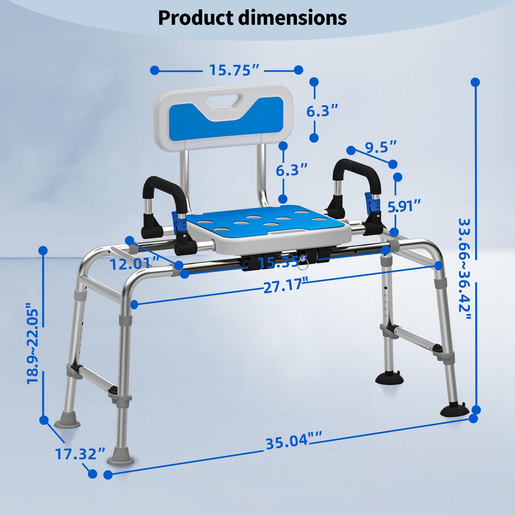 Sliding Shower Chair with Arms and Back, 500lbs Non Slip Aluminum Adjustable Height I499