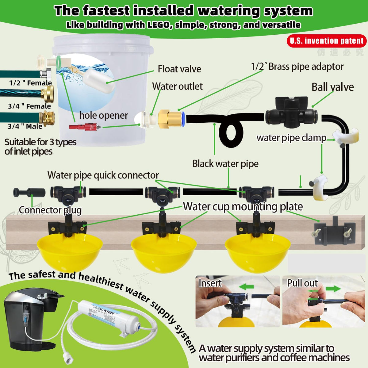 Automatic Chicken Water System Set with Water Cup X343