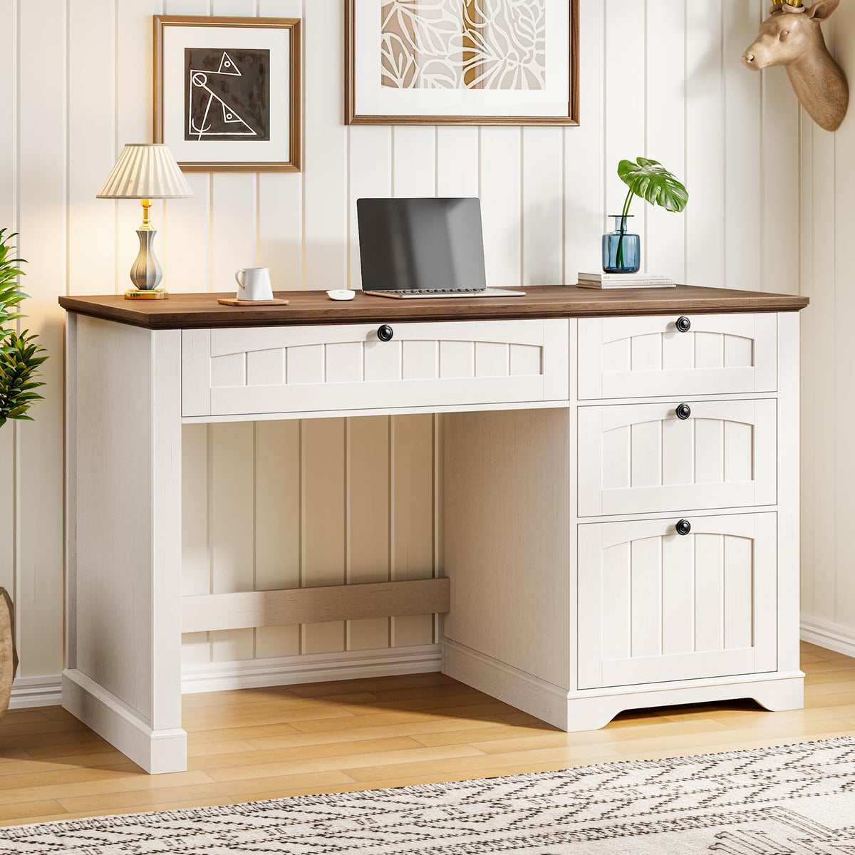 47" White Executive Desk with 4 Drawers A56318