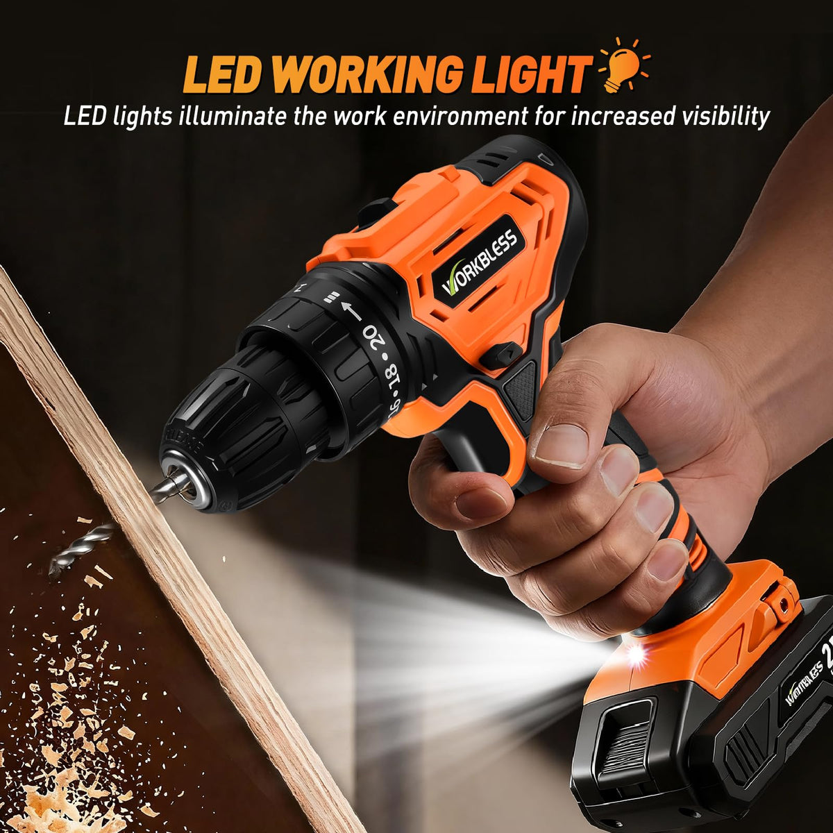Cordless Drill, 20+1 Torque, 2 Speed, 3/8" Electric Screwdriver with 28pcs Drill Bits Set G9443