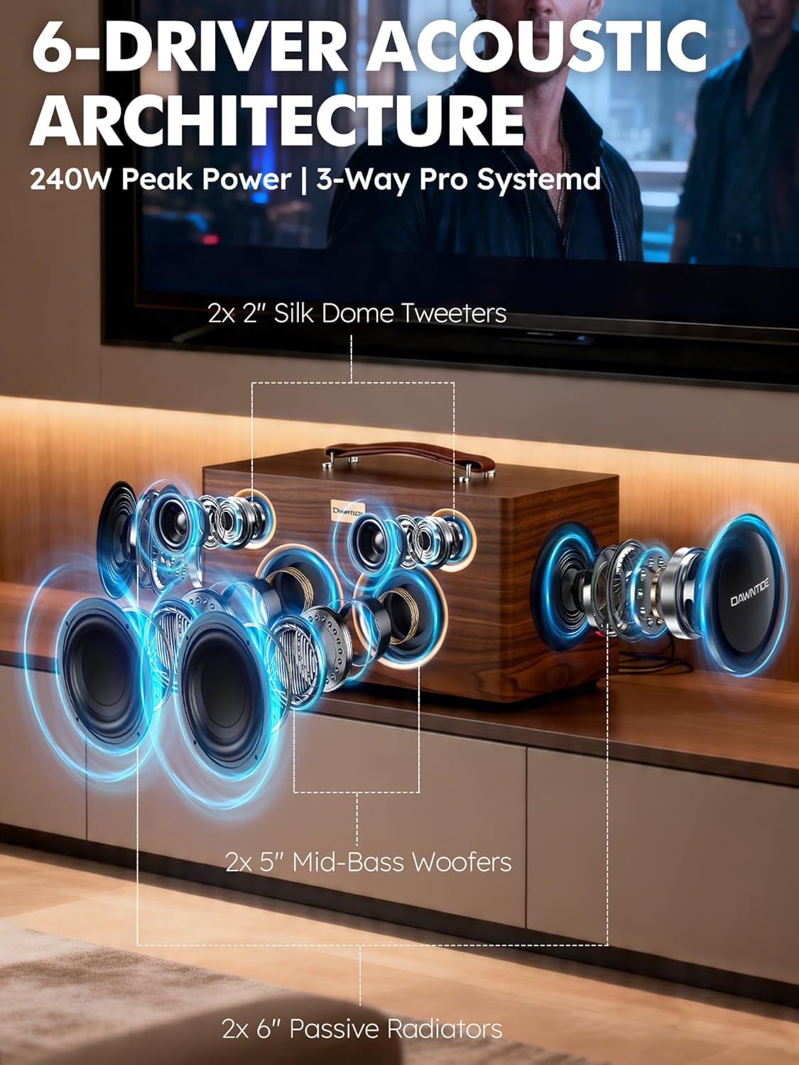 Portable Bluetooth Speaker 240W Peak Power Wooden Audio System H465