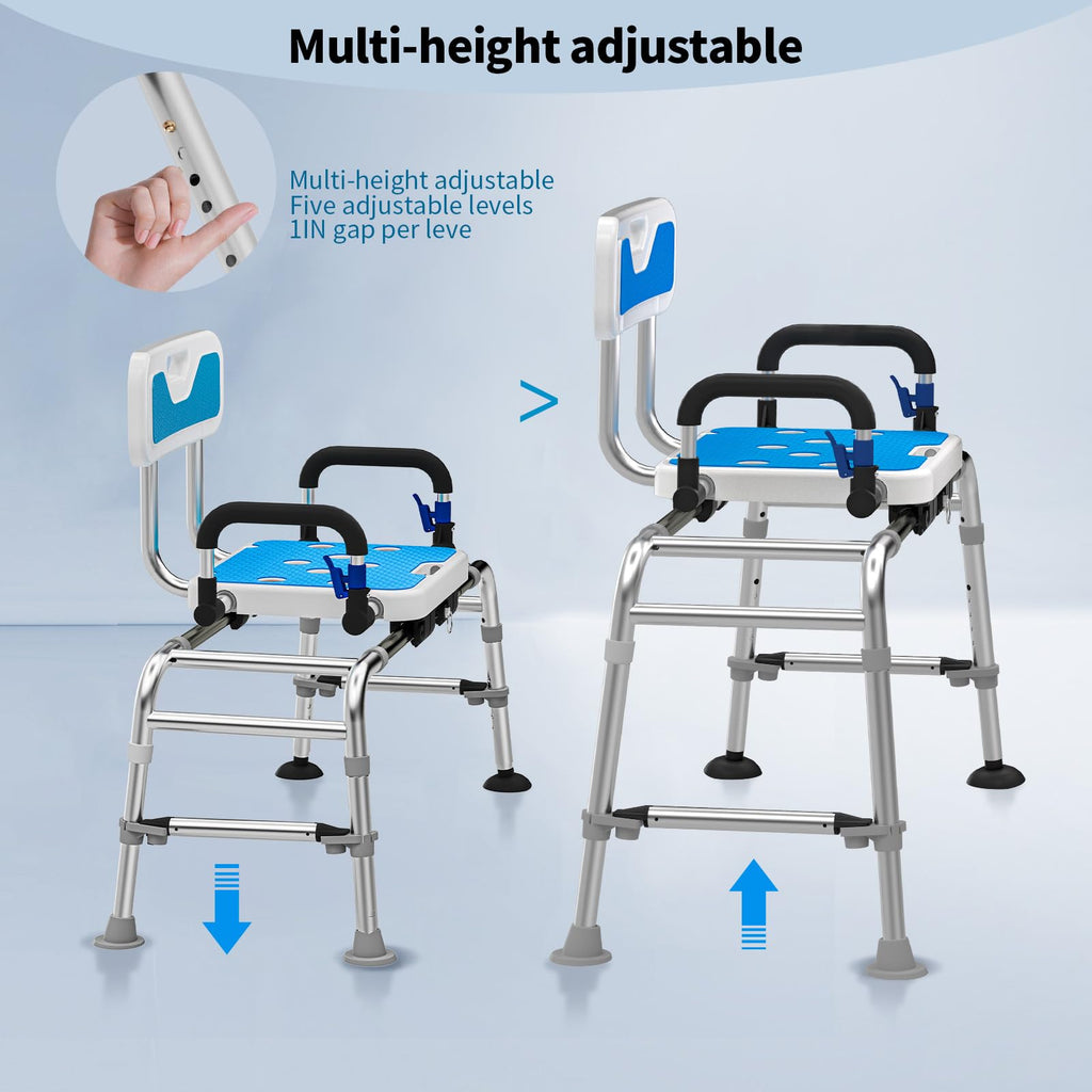 Sliding Shower Chair with Arms and Back, 500lbs Non Slip Aluminum Adjustable Height I499