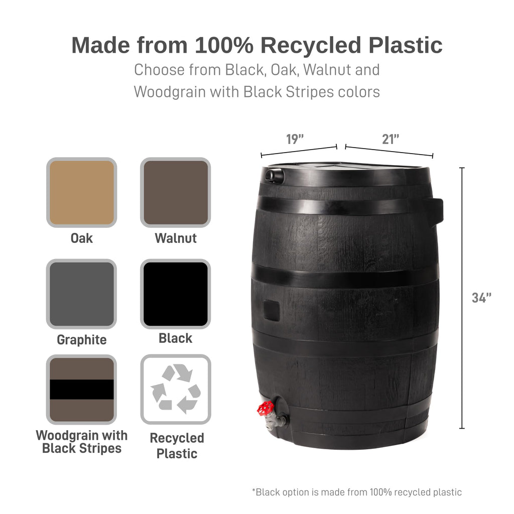 50-Gallon Recycled Plastic Rain Barrel R671