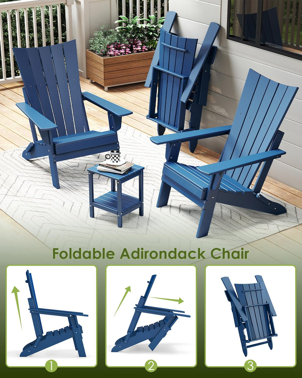 Blue Folding Adirondack Chairs Set of 2 B98470