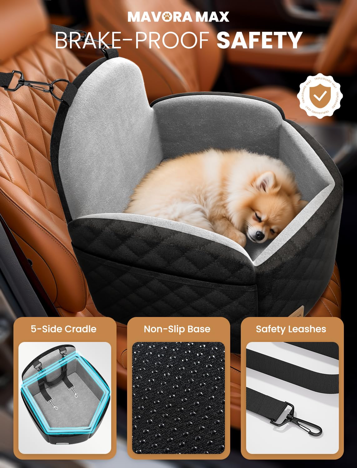 Dog Car Seat for Small/Medium Dogs up to 35lbs, Memory Foam, Grey K730