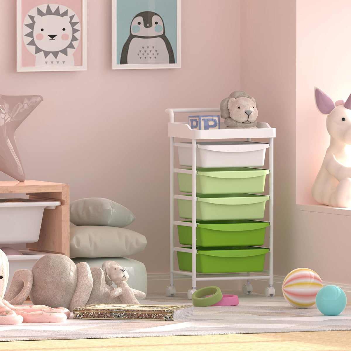 5 Drawers Plastic Rolling Storage Cart with Wheels G673017