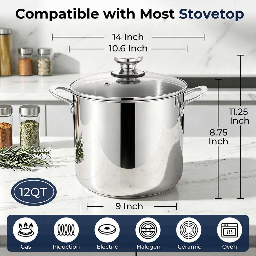12 Qt Stainless Steel Stock Pot with Lid V95540