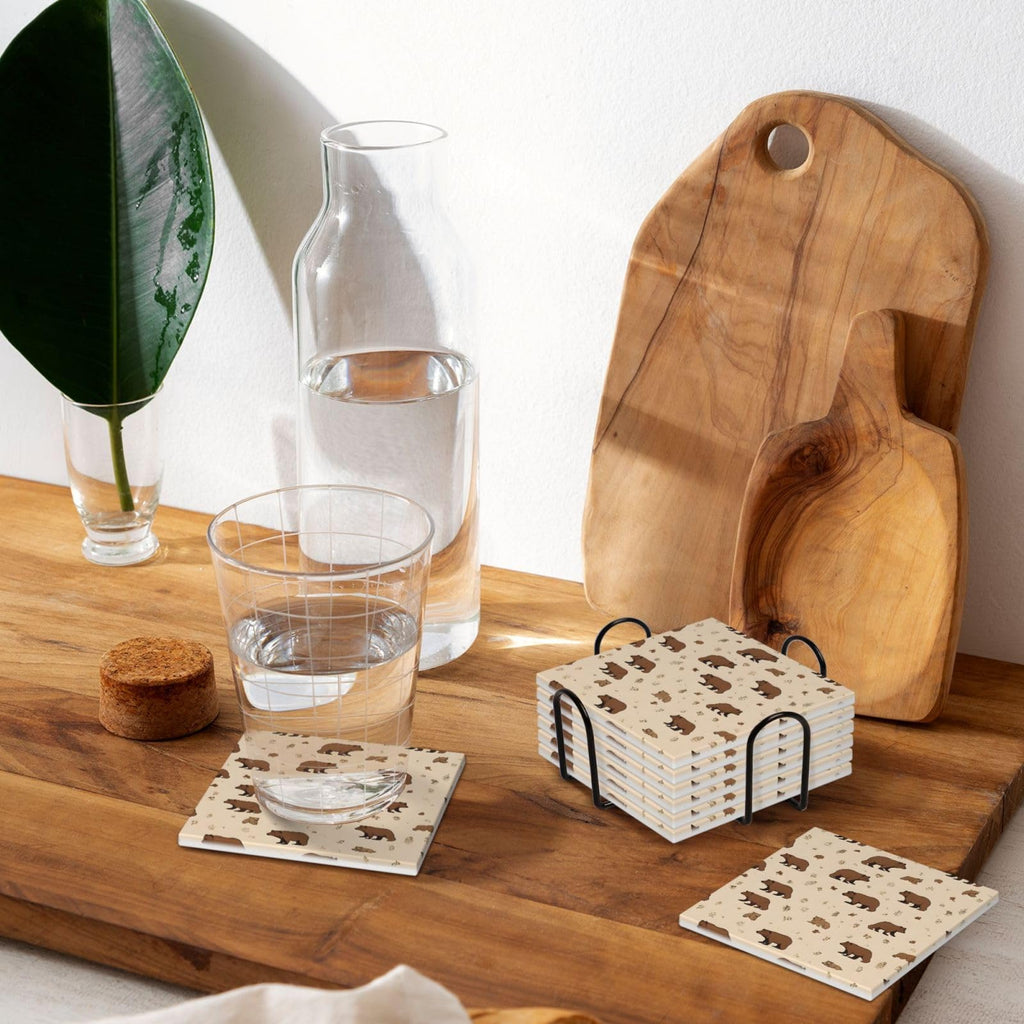 Square Cartoon Bear Ceramic Coasters Set of 6 R636