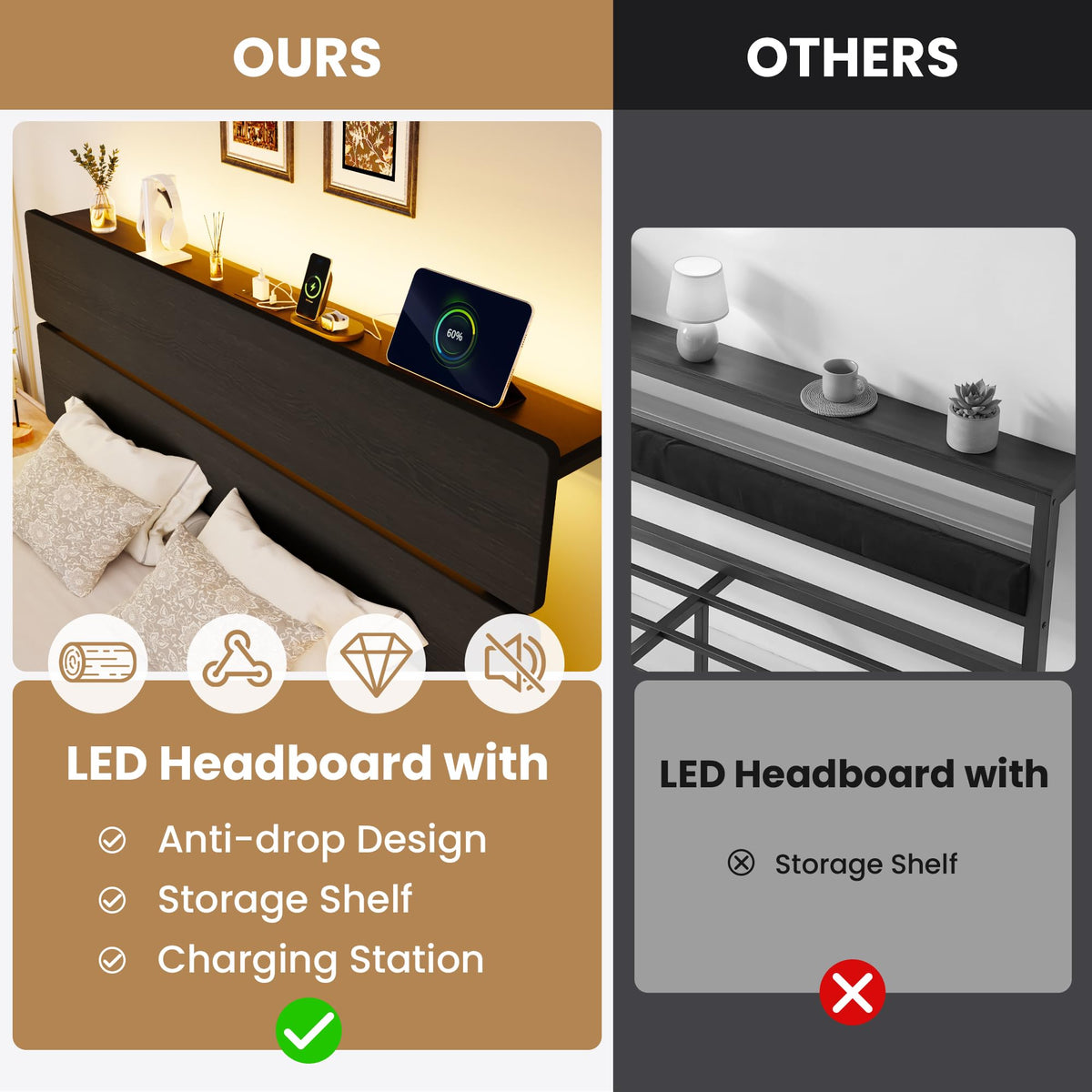 Full Size Bed Frame with Charging Station A223201