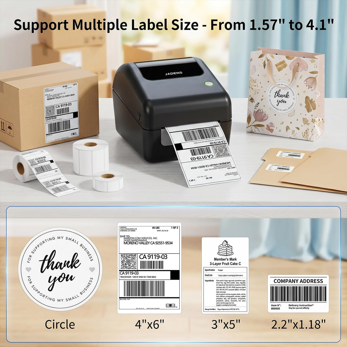 Bluetooth Thermal Shipping Label Printer with Built-in Label Bin, Wireless 4x6, Black H41564