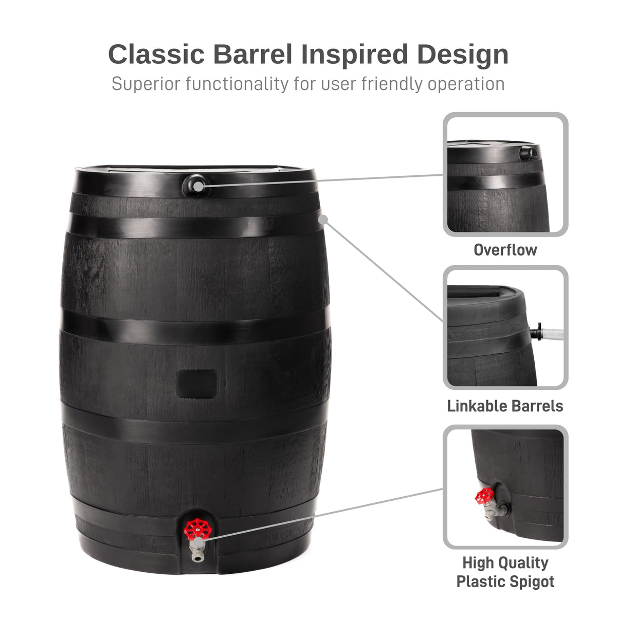 50-Gallon Recycled Plastic Rain Barrel R671