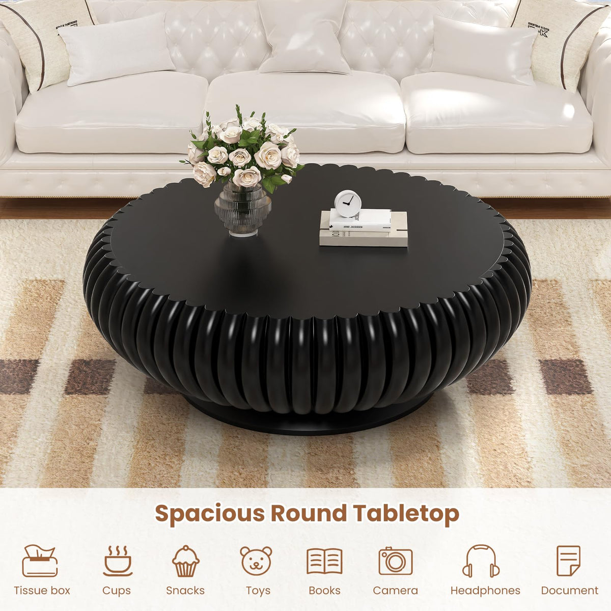 Round Fluted Drum Coffee Table X168361