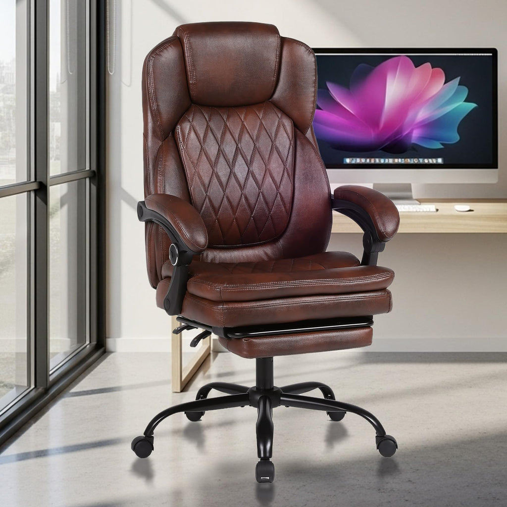 Big and Tall Ergonomic High Back PU Leather Reclining Office Chair with Footrest A48458
