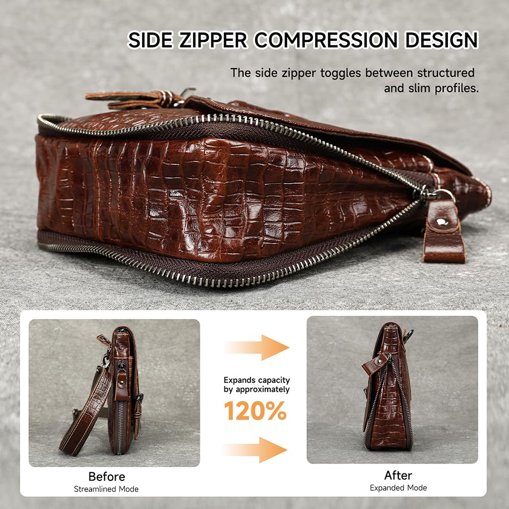 Genuine Leather Crocodile Embossed Mini Messenger Bag W8351