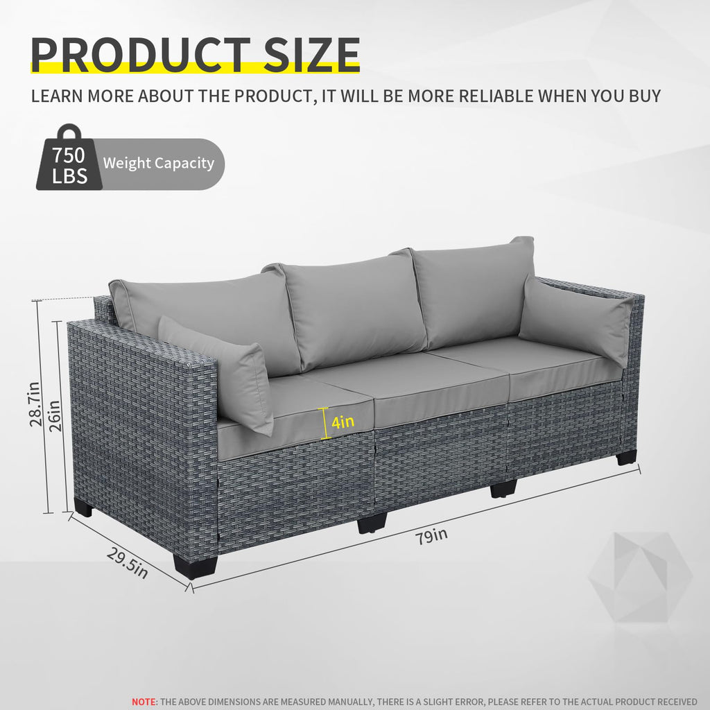 Light Grey Wicker 3-seat Outdoor Sofa with Cushions N22181