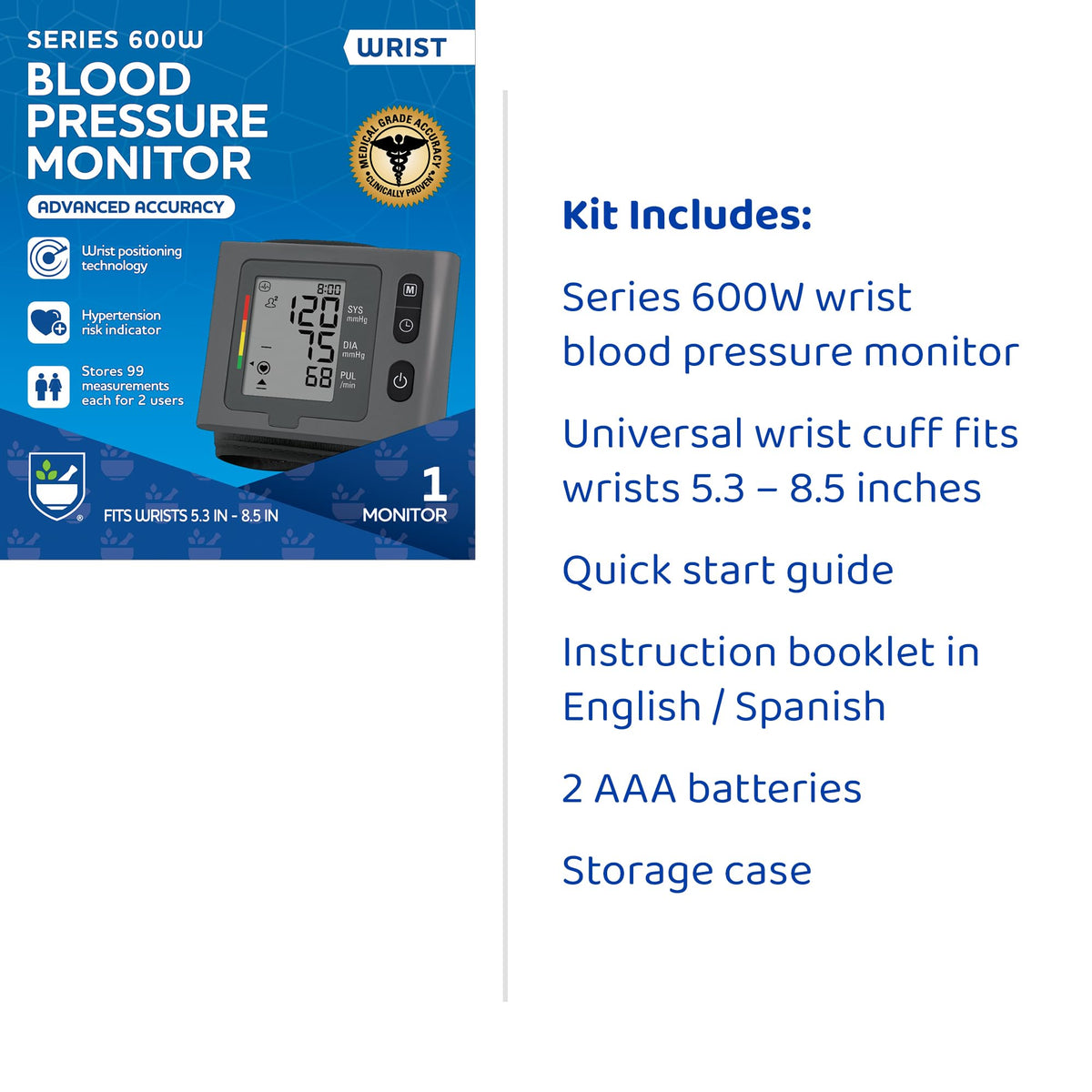 Wrist Blood Pressure Monitor, 2 Users, 198 Measurements L1232